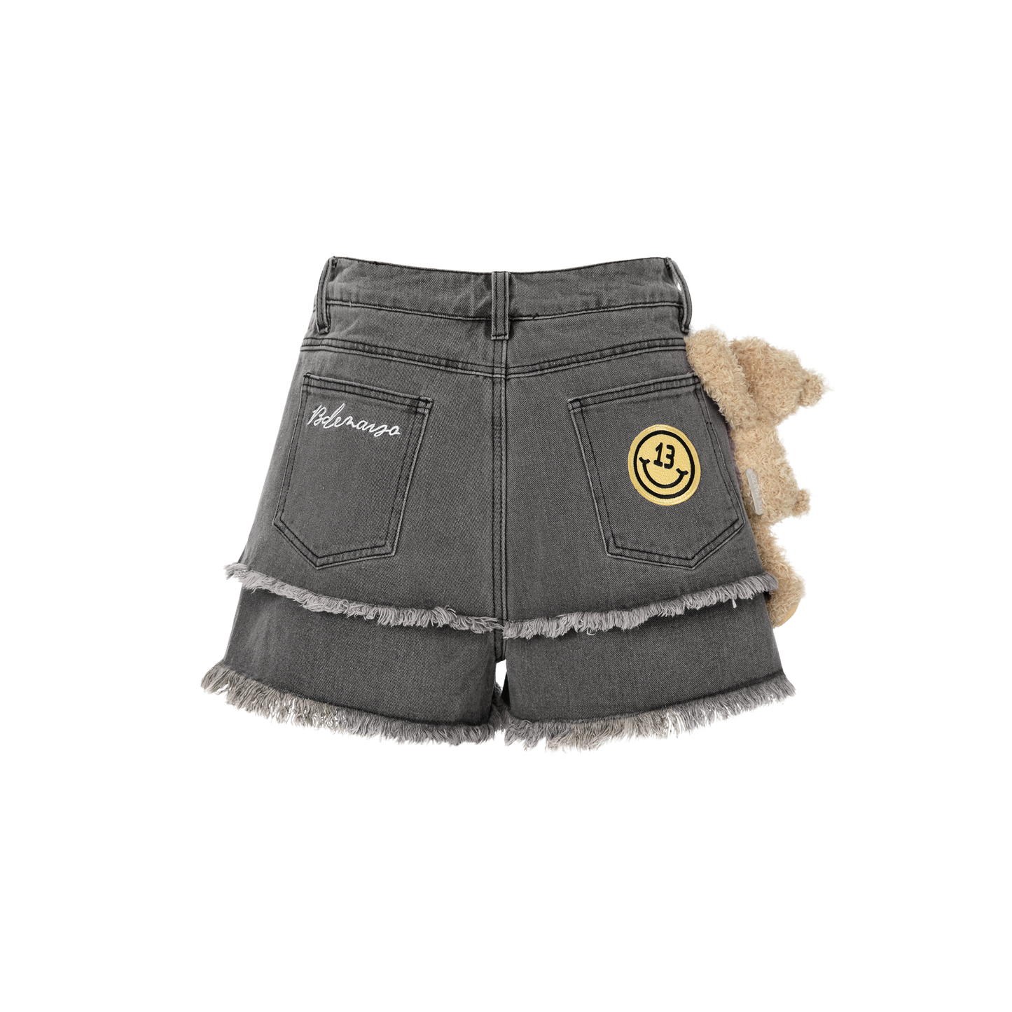 13DE MARZO Logo Patch Bear Denim Shorts - 13DE MARZO