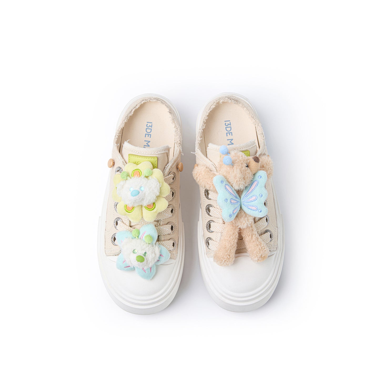 13DE MARZO Floral Butterfly Bear Backless Shoes Khaki - 13DE MARZO