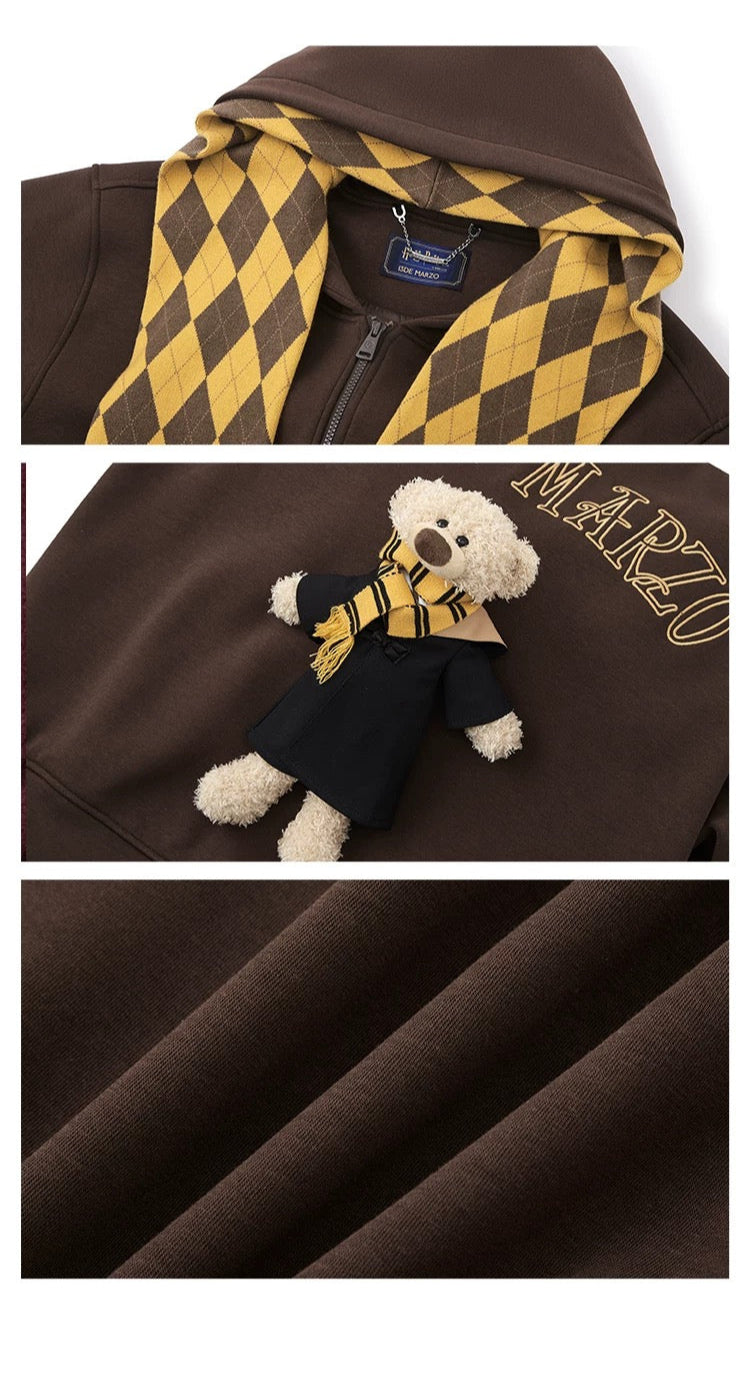 Harry Potter × 13DE MARZO Hogwarts Four Houses Bear Zipper Hoodie - 13DE MARZO