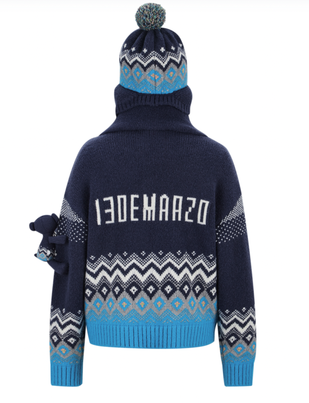 13DE MARZO Fair Isle Bear Cardigan Navy Blue - 13DE MARZO