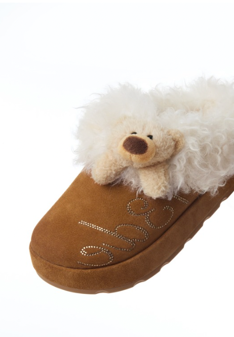 13DE MARZO Logo Fuzzy Snow Slippers Khaki - 13DE MARZO