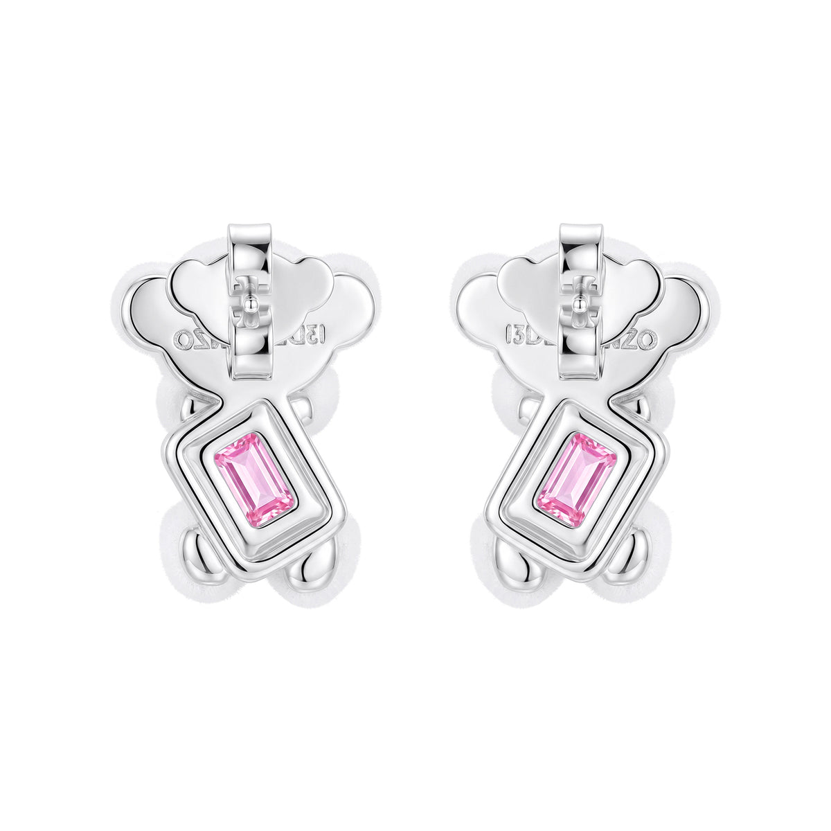 13DE Sugar Cube Zircon Bear Studs White