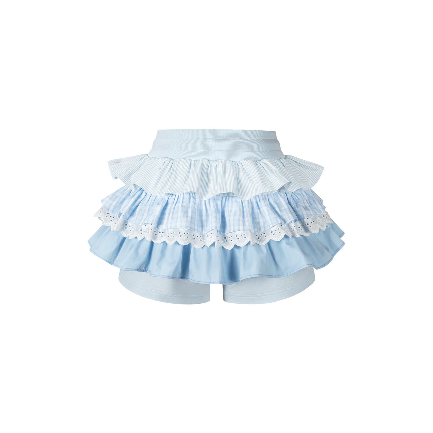 13DE MARZO Patchwork Ruffle Tiered Skirt Blue - 13DE MARZO