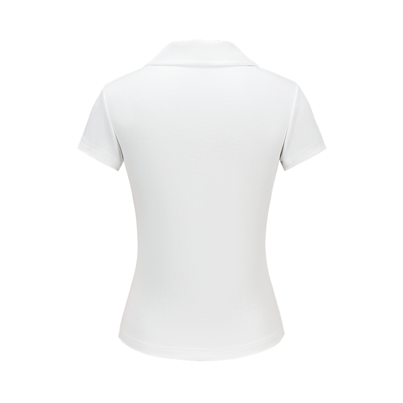 13DE MARZO Faux Rhinestones Fitted Polo Shirt White