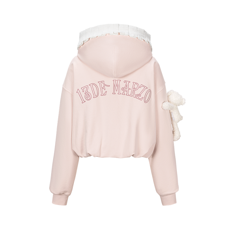 13DE MARZO Lace Edge Zip Hoodie Pink
