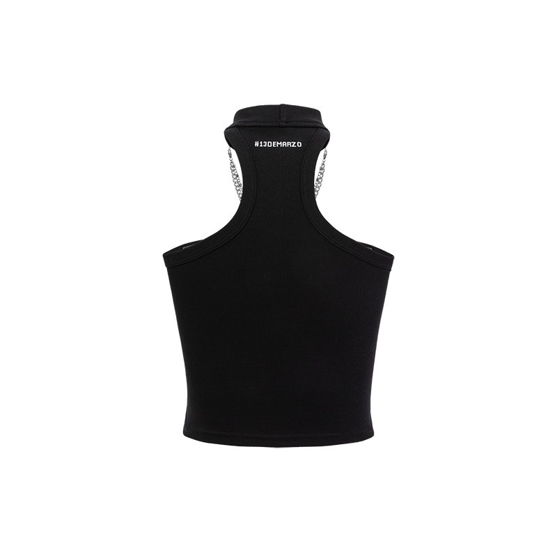 13DE MARZO Silver Foil Chain Print Bustier Top Black - 13DE MARZO