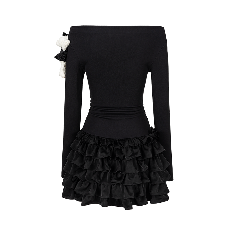 13DE MARZO Off-Shoulder Tiered Dress Black - 13DE MARZO