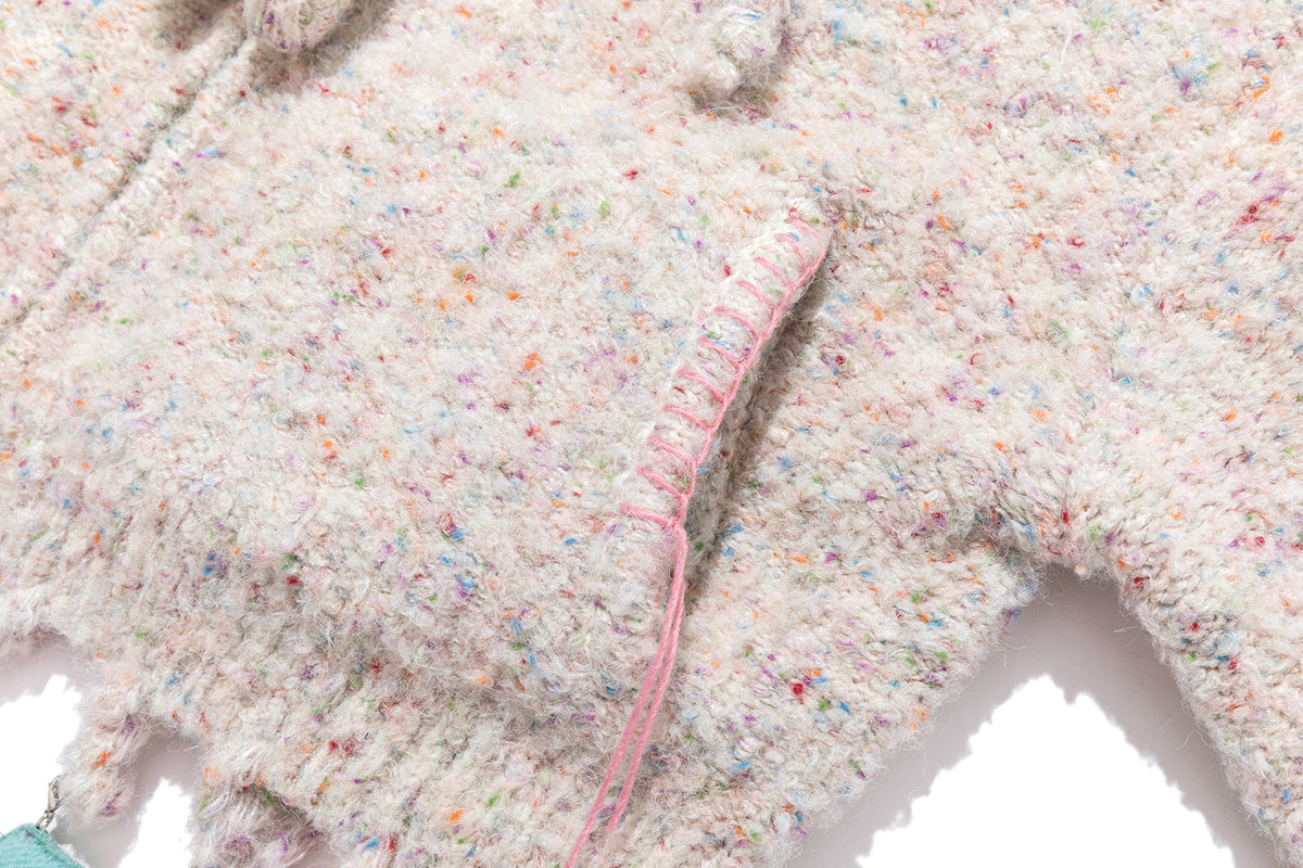 13DE MARZO Colorful Dot Knit Letter Fringe Cardigan Beige