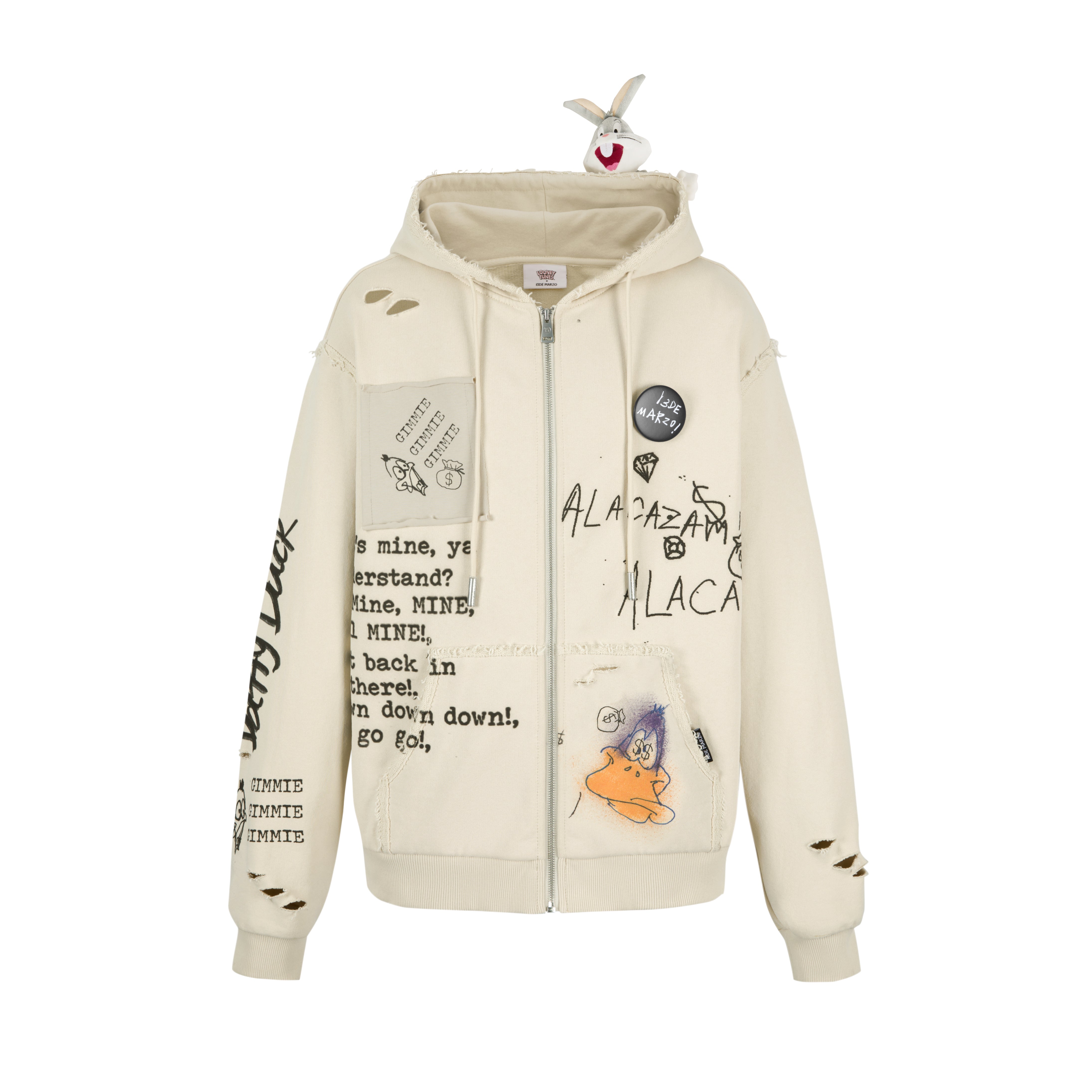 13DE MARZO Daffy Duck Sketch Zip Hoodie