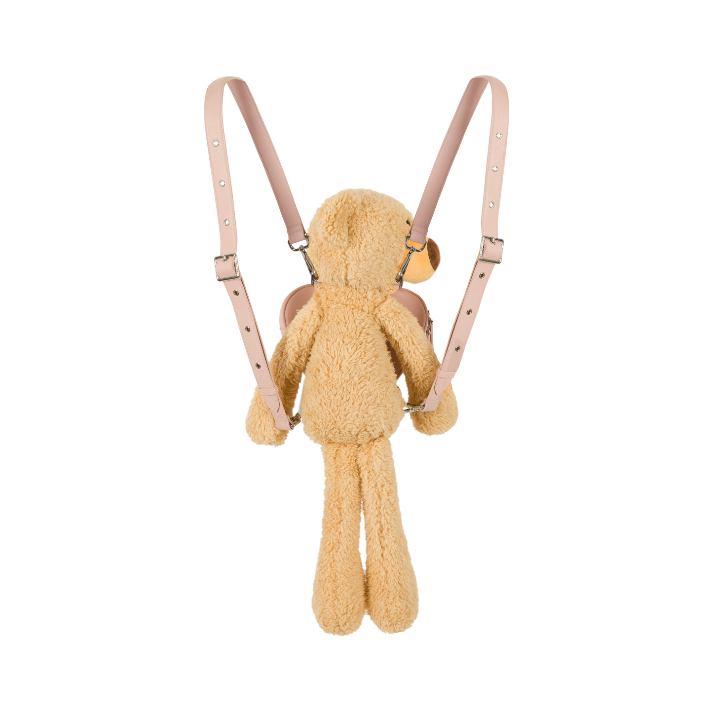 13DE MARZO Bear Heart Backpack in pink, with a soft teddy bear design, adding charm and playfulness to any outfit.