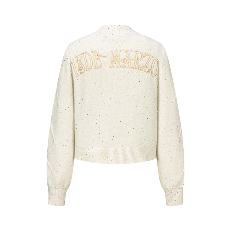 13DE MARZO Sequin Knit Cardigan White