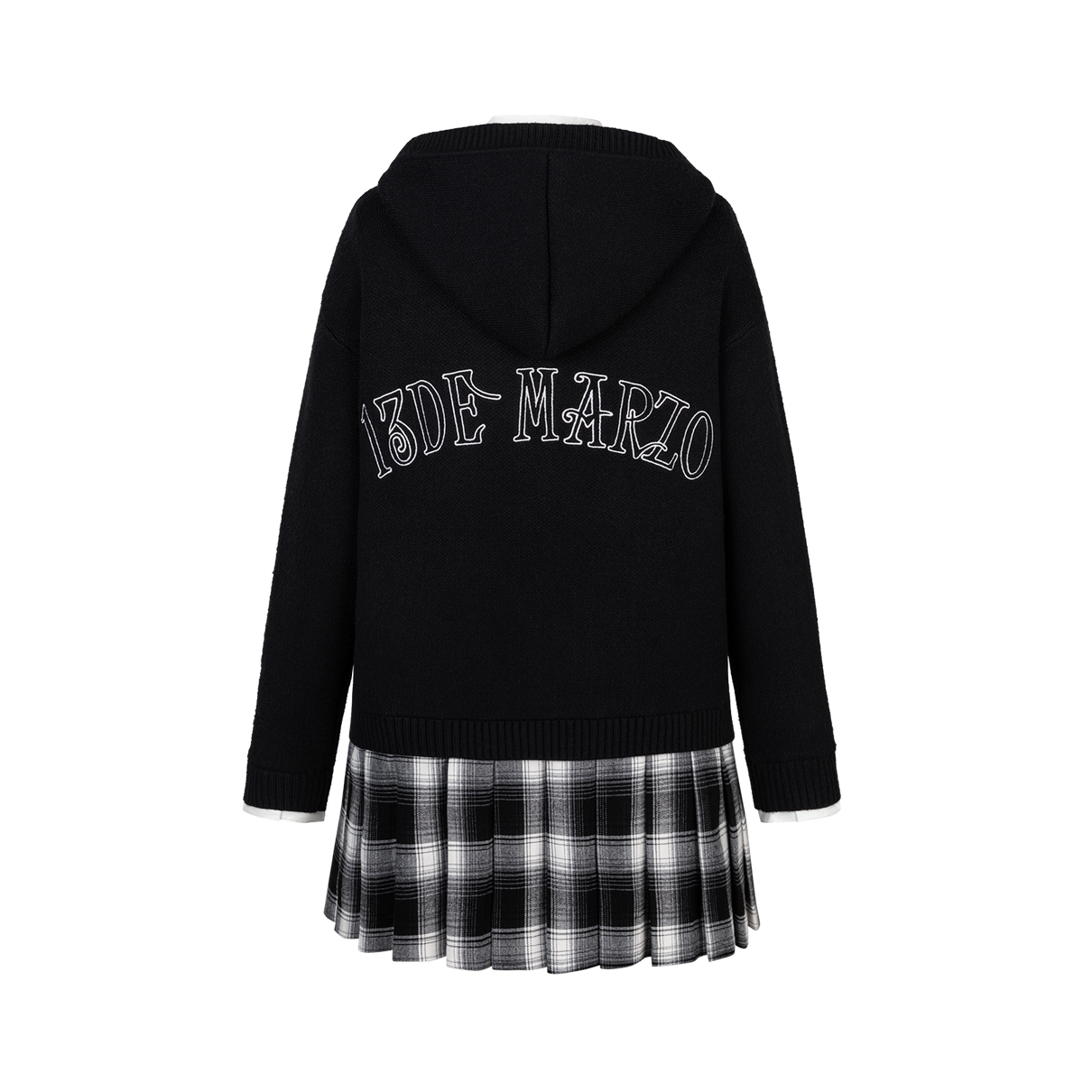 13DE MARZO Mock Three Piece Knit Pleated School Dress Black