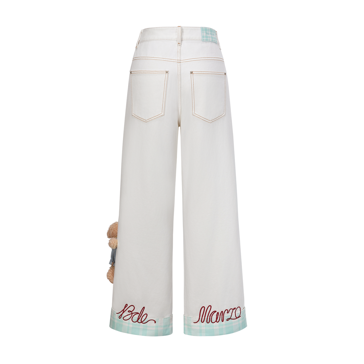 13DE MARZO Plaid Cuffed Sleeve Denim Pants - 13DE MARZO