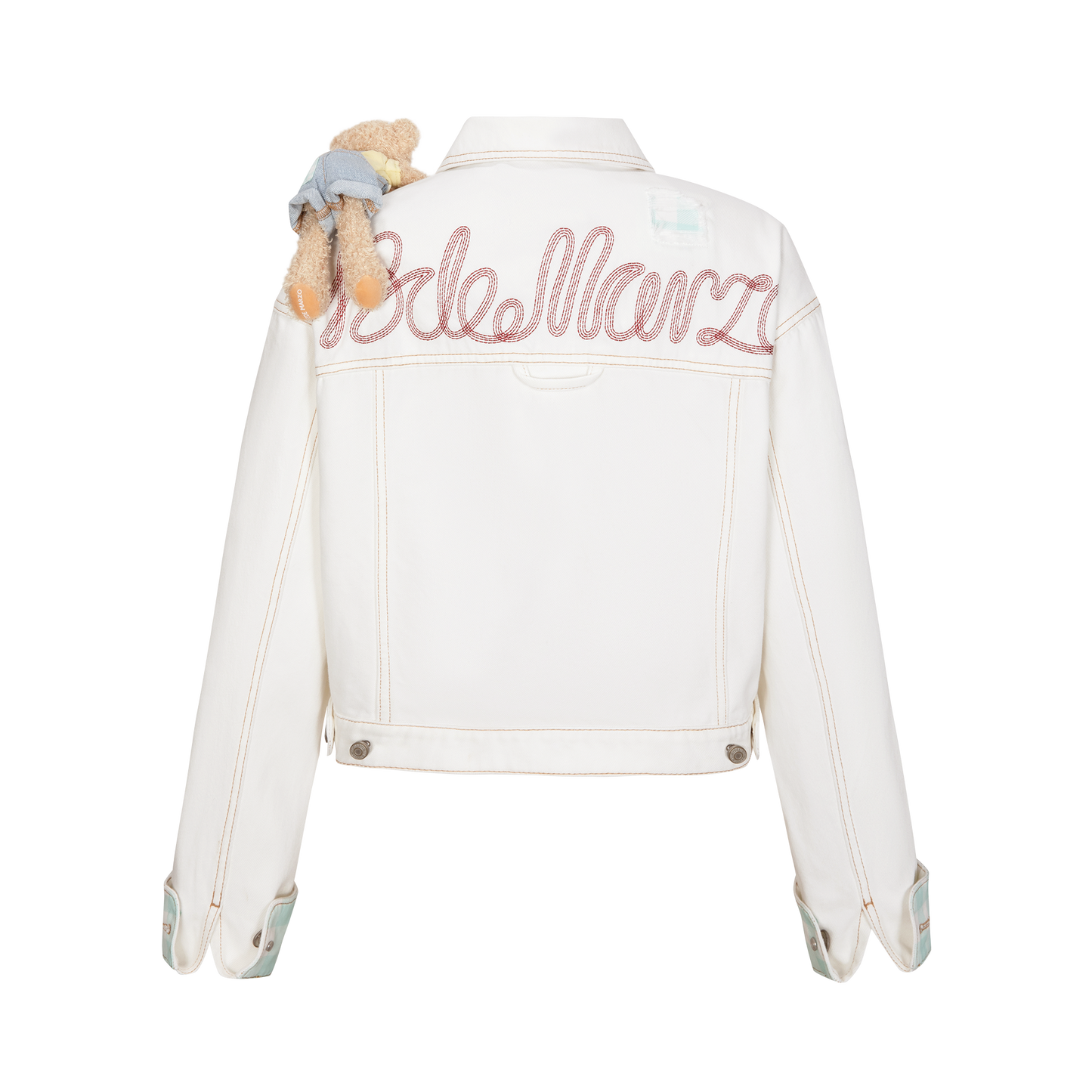 13DE MARZO Plaid Cuffed Sleeve Denim Jacket - 13DE MARZO