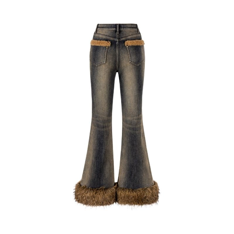 13DE MARZO Bear Vintage Fur Bell Bottom Jeans Navy blue - 13DE MARZO