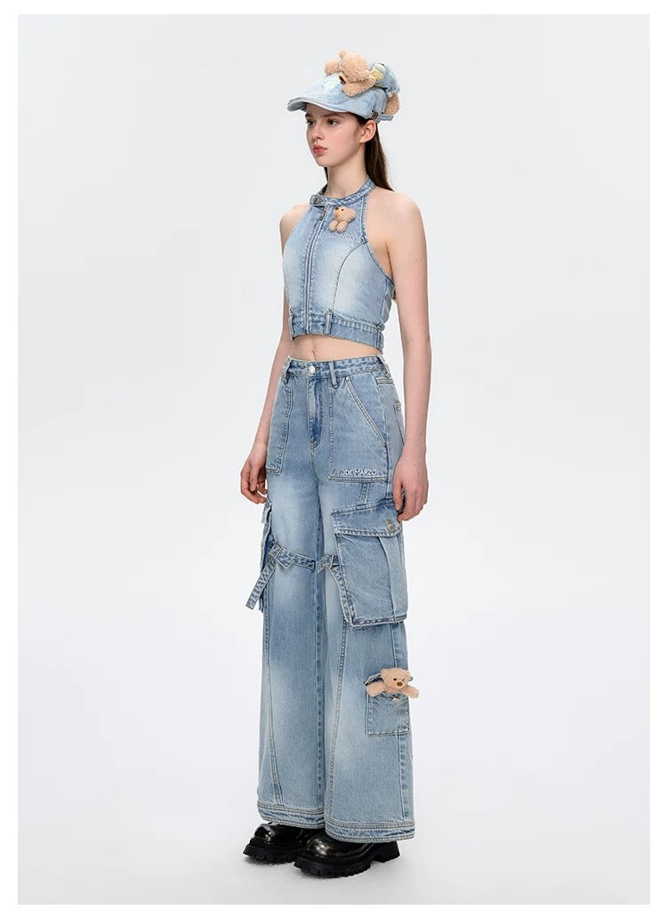 13DE MARZO Halter Denim Top - 13DE MARZO