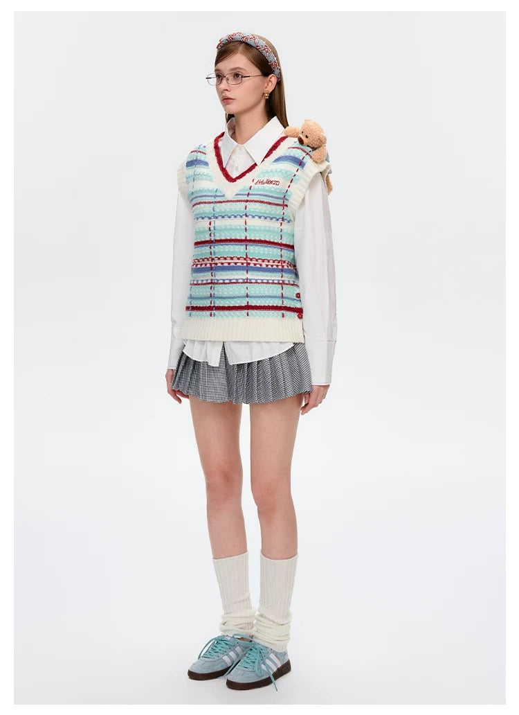 13DE MARZO Colour-block Striped Knitted Vest - 13DE MARZO