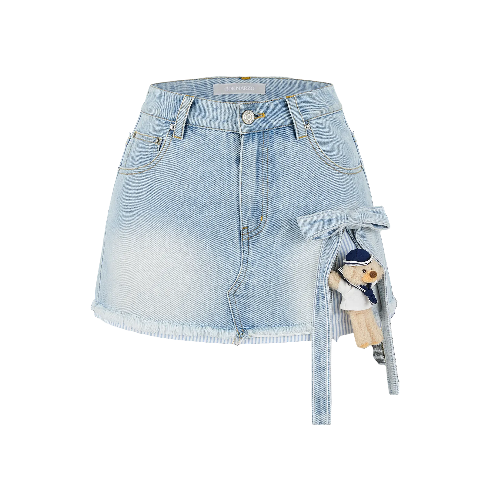 13DE MARZO｜Sailor Bear Denim Skirt Blue