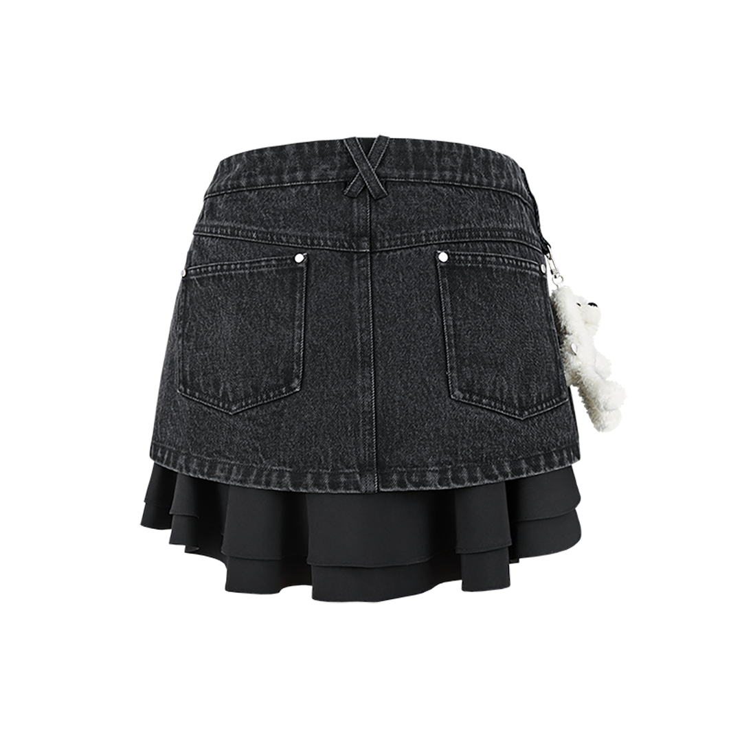13DE MARZO Bear Folded Denim Skirt Black