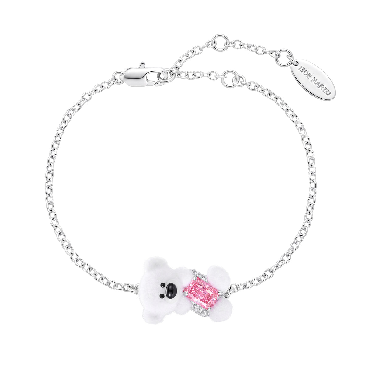 13DE MARZO Sugar Cube Zircon Bear Bracelet White