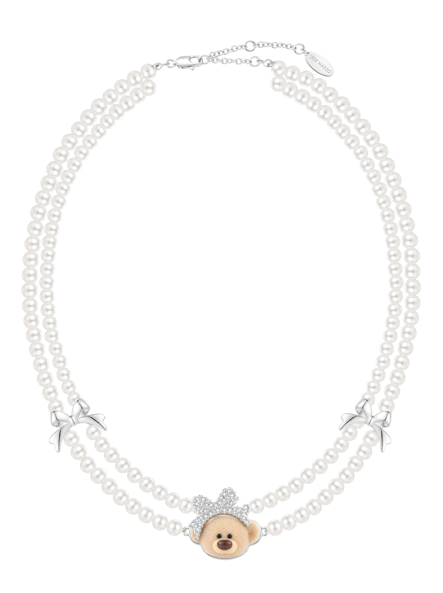 13DE MARZO Bow Bear Pearl Necklace