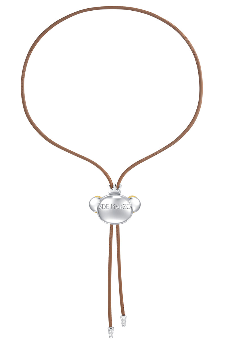 13DE MARZO Flocked Bear Bow Tie Necklace