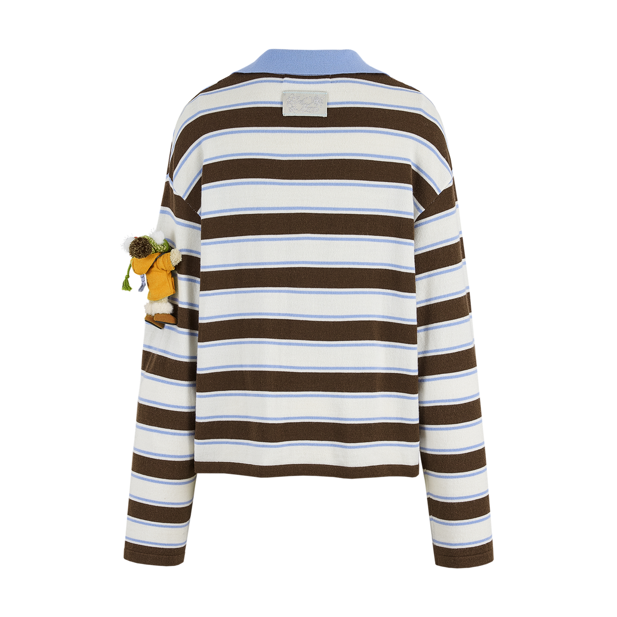 13DE MARZO Snow Bear Polo Stripe Knit Top Brown