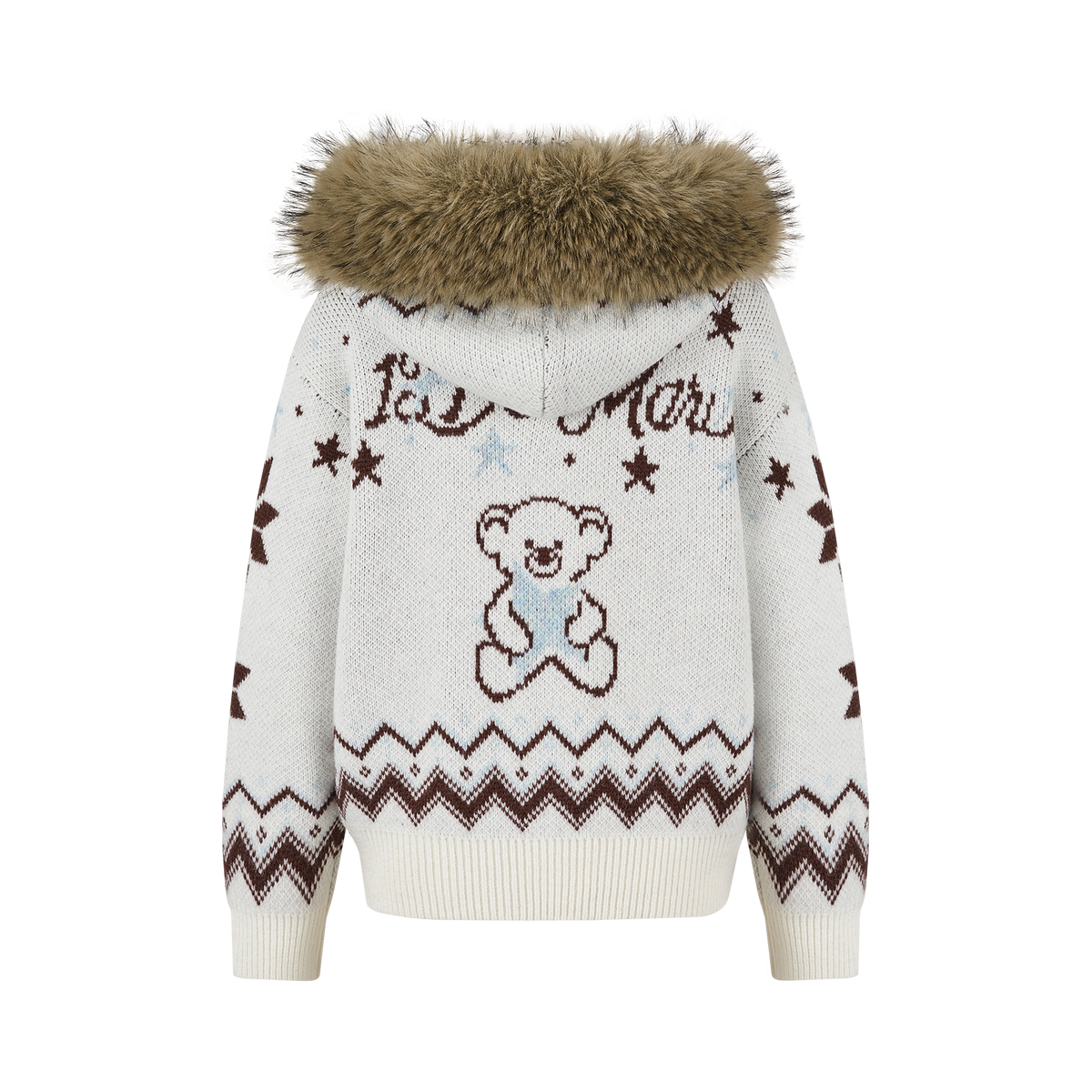 13DE MARZO Fair Isle Collar Zip Hoodie Beige - 13DE MARZO