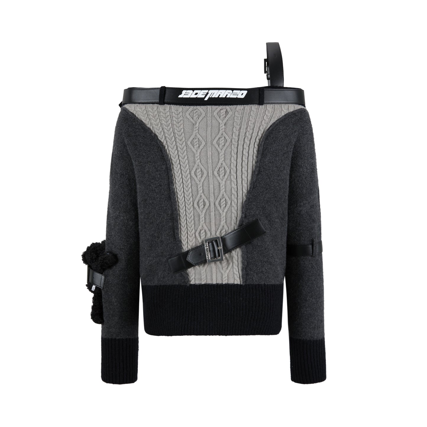 13DE MARZO Off Shoulder Belt Sweater - 13DE MARZO