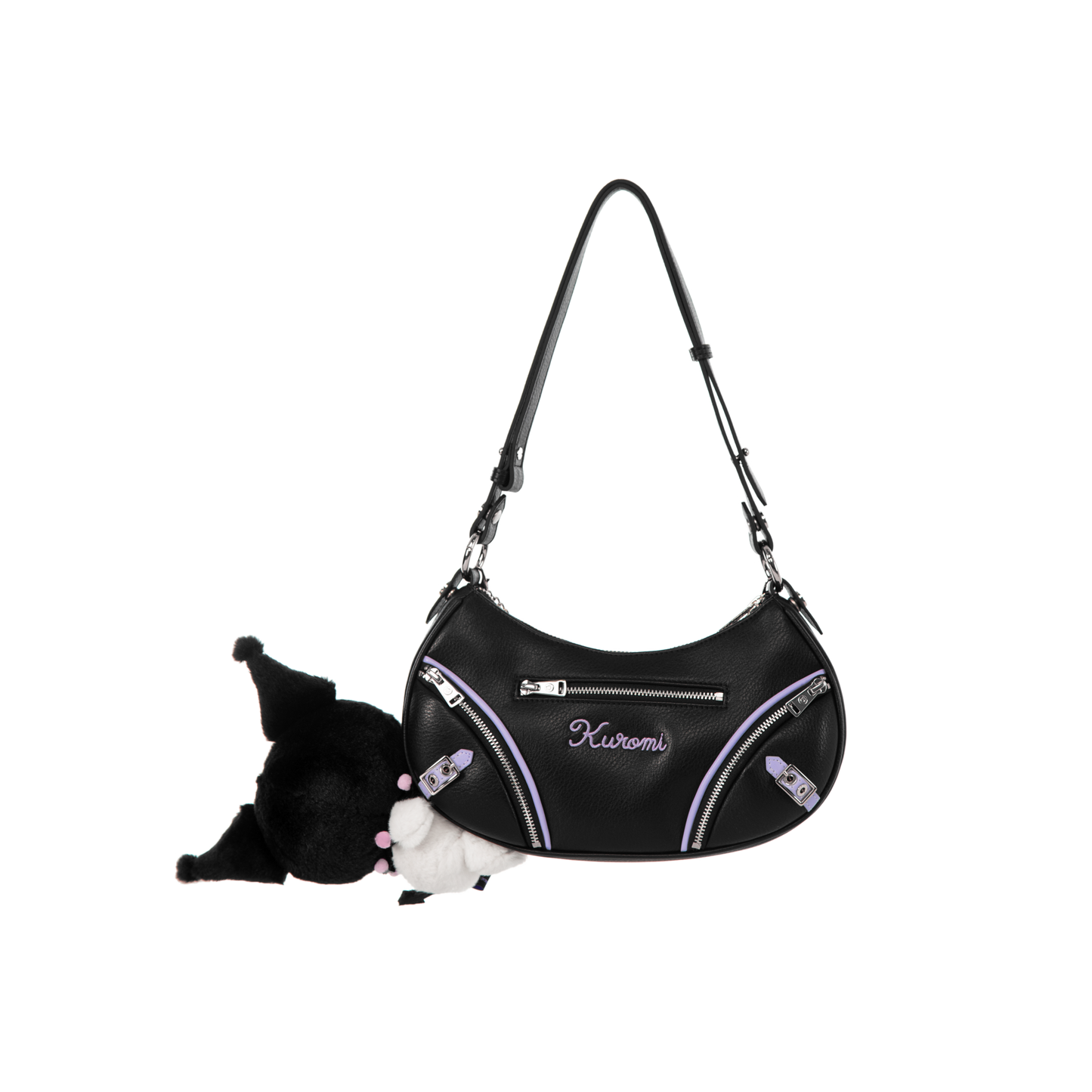 Back of the 13DE MARZO Kuromi Bear Chain Bag, combining cute black and purple colors with a bold Y2K-inspired style.