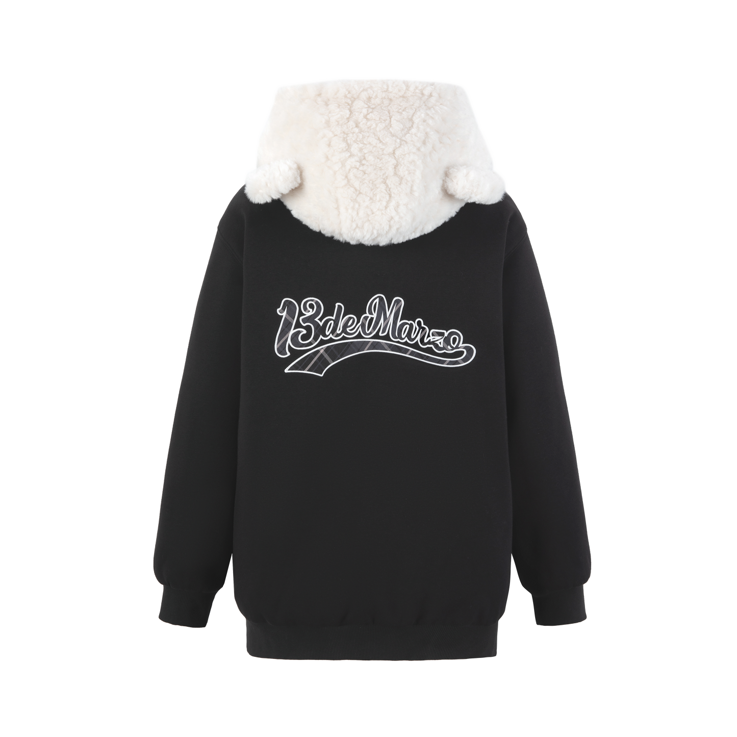 13DE MARZO Bear Zip Fuzzy Hoodie in White - Cozy Pullover