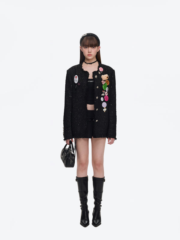 13DE MARZO Badge Vintage Chunky Wool Jacket - 13DE MARZO