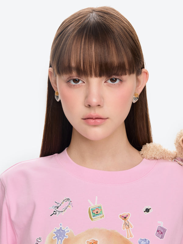 13DE MARZO Bear Heart Pearl Ear Stud - 13DE MARZO