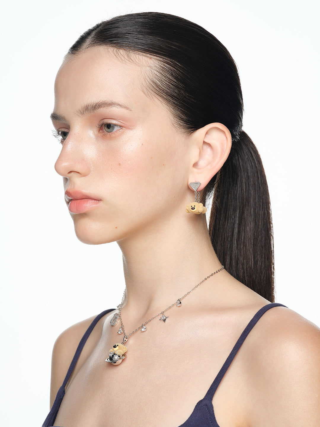 13DE MARZO Bear Logo Planet Zircon Necklace