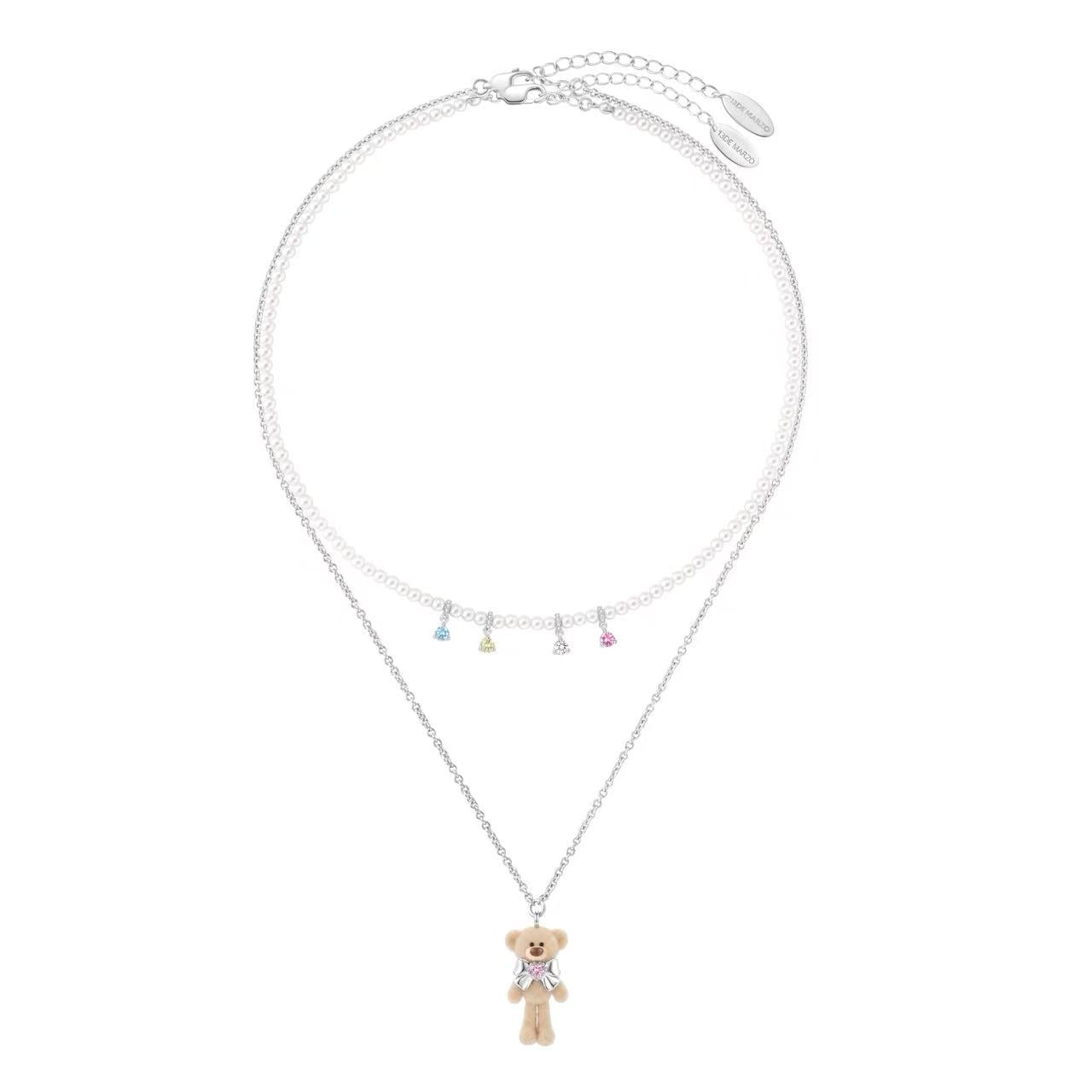 13DE MARZO Bow Bear Pearl Layered Necklace