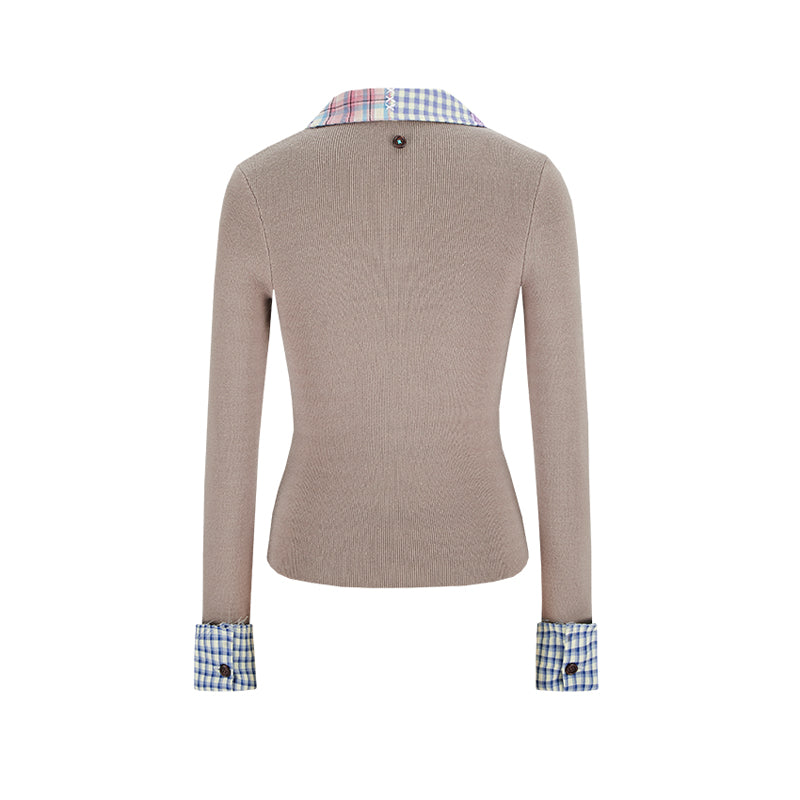 13DE MARZO Plaid Cuff Knit Polo Top - 13DE MARZO