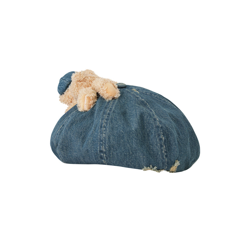 13DE MARZO Denim Cuffed Beret Hat - 13DE MARZO