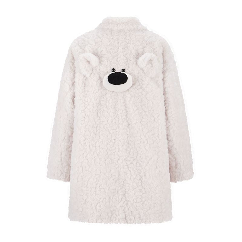13DE MARZO Bear Fuzzy Long Coat Beige - 13DE MARZO