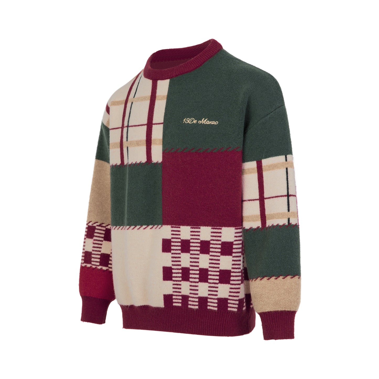 13DE MARZO Christmas Scarf Bear Plaid Sweater - 13DE MARZO