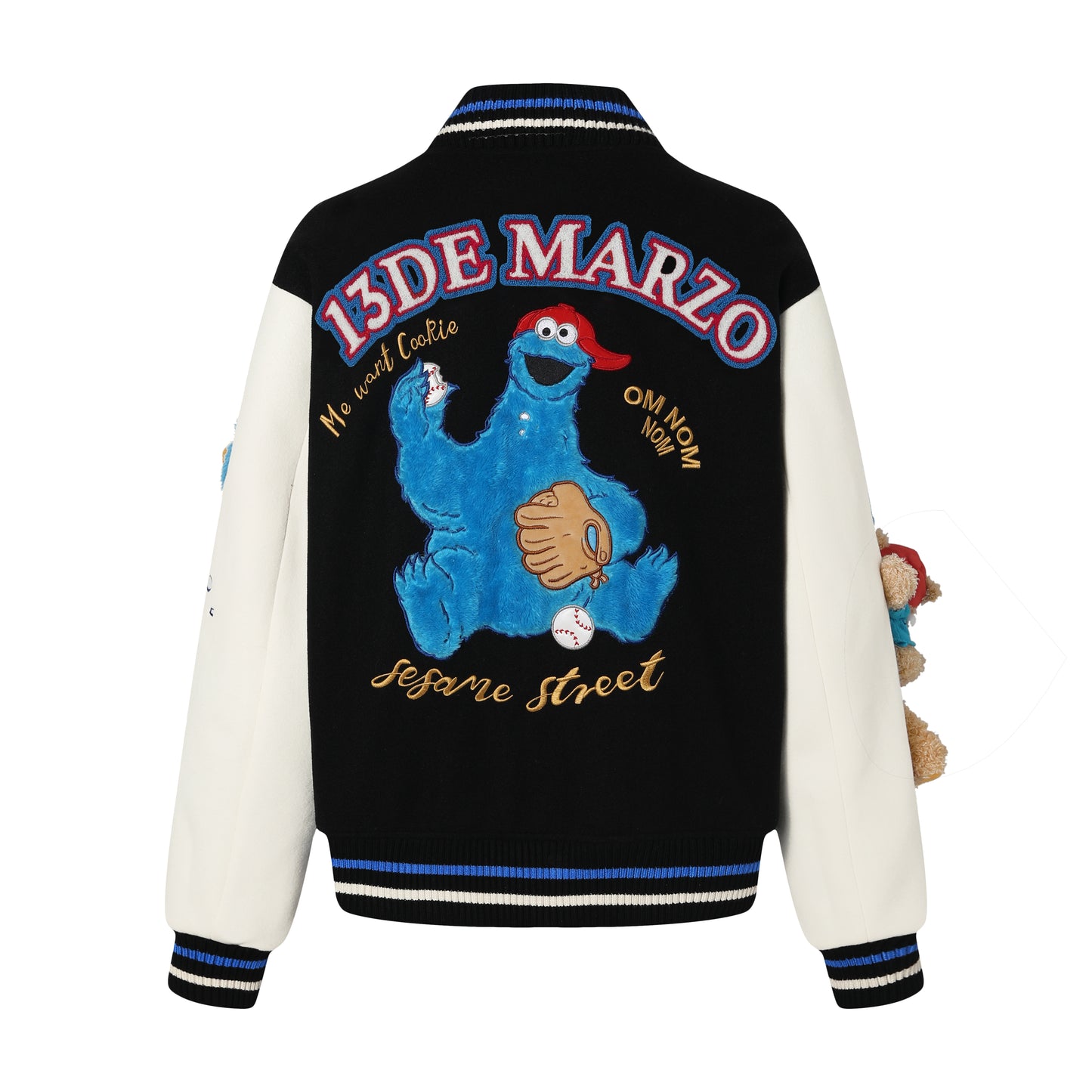 13DE MARZO Cookie Monster Bear Baseball Varsity Jacket - 13DE MARZO
