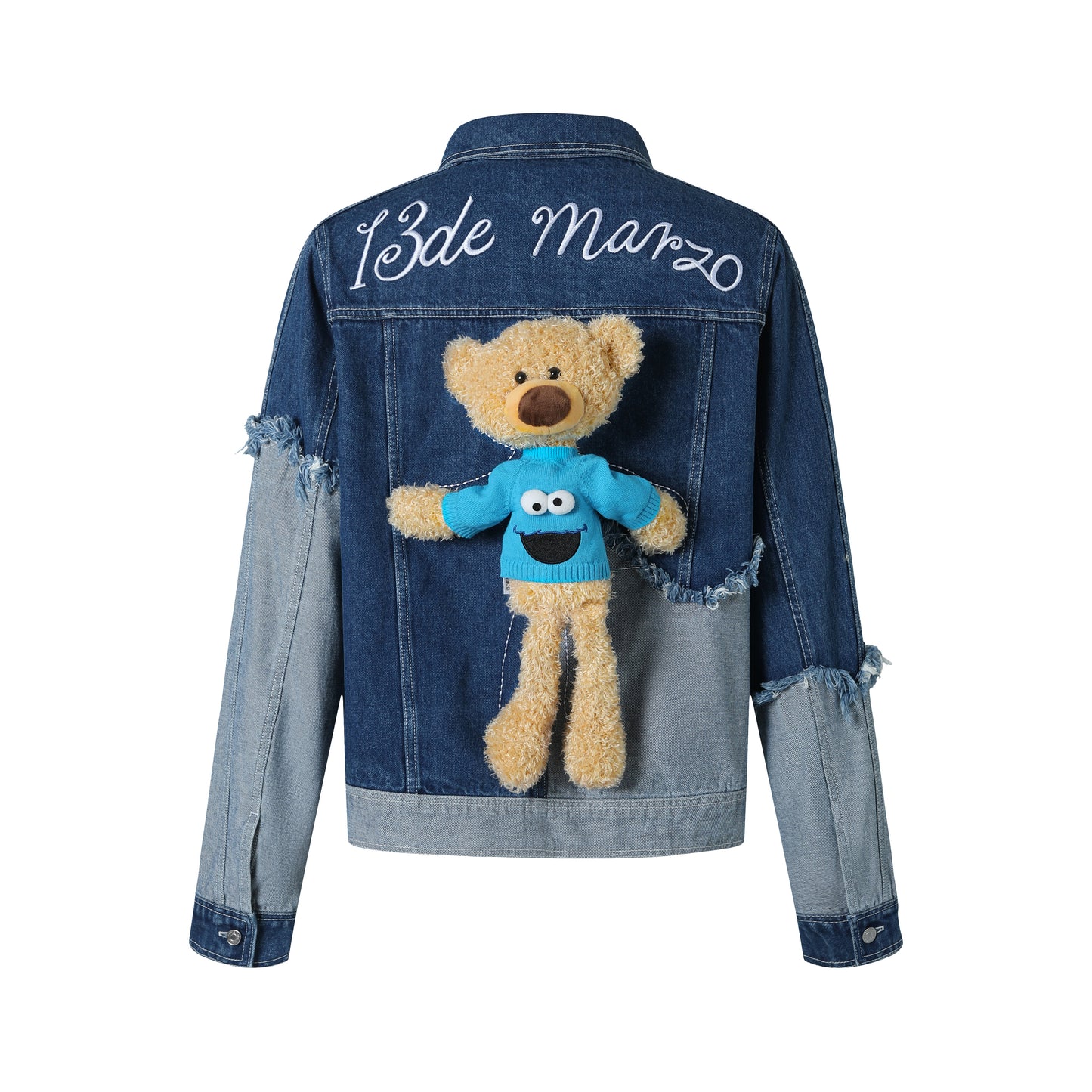 13DE MARZO Cookie Monster Bear Patchwork Denim Jacket - 13DE MARZO