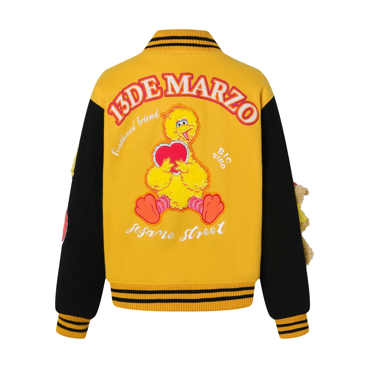 13DE MARZO Bigbird Bear Baseball Varsity Jacket - 13DE MARZO