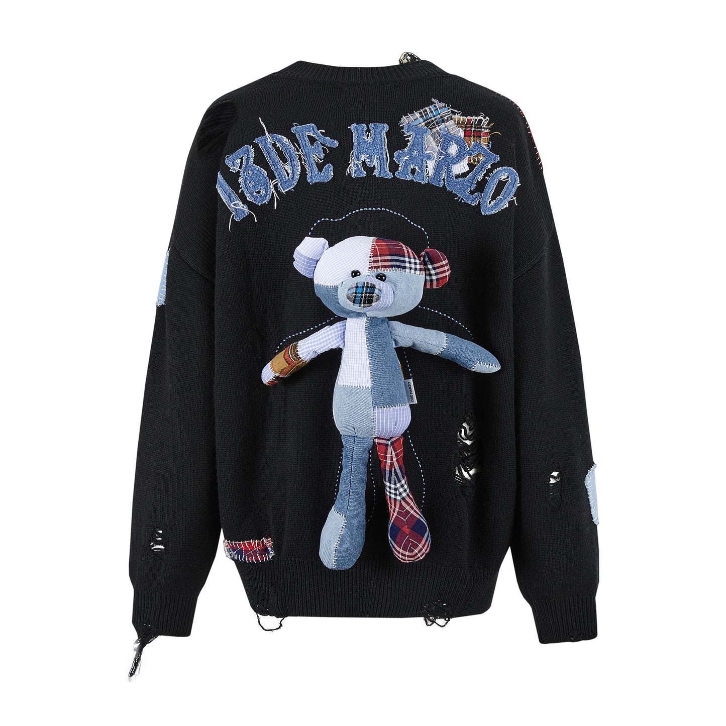 13DE MARZO Plaid Patch Broken Sweater - 13DE MARZO