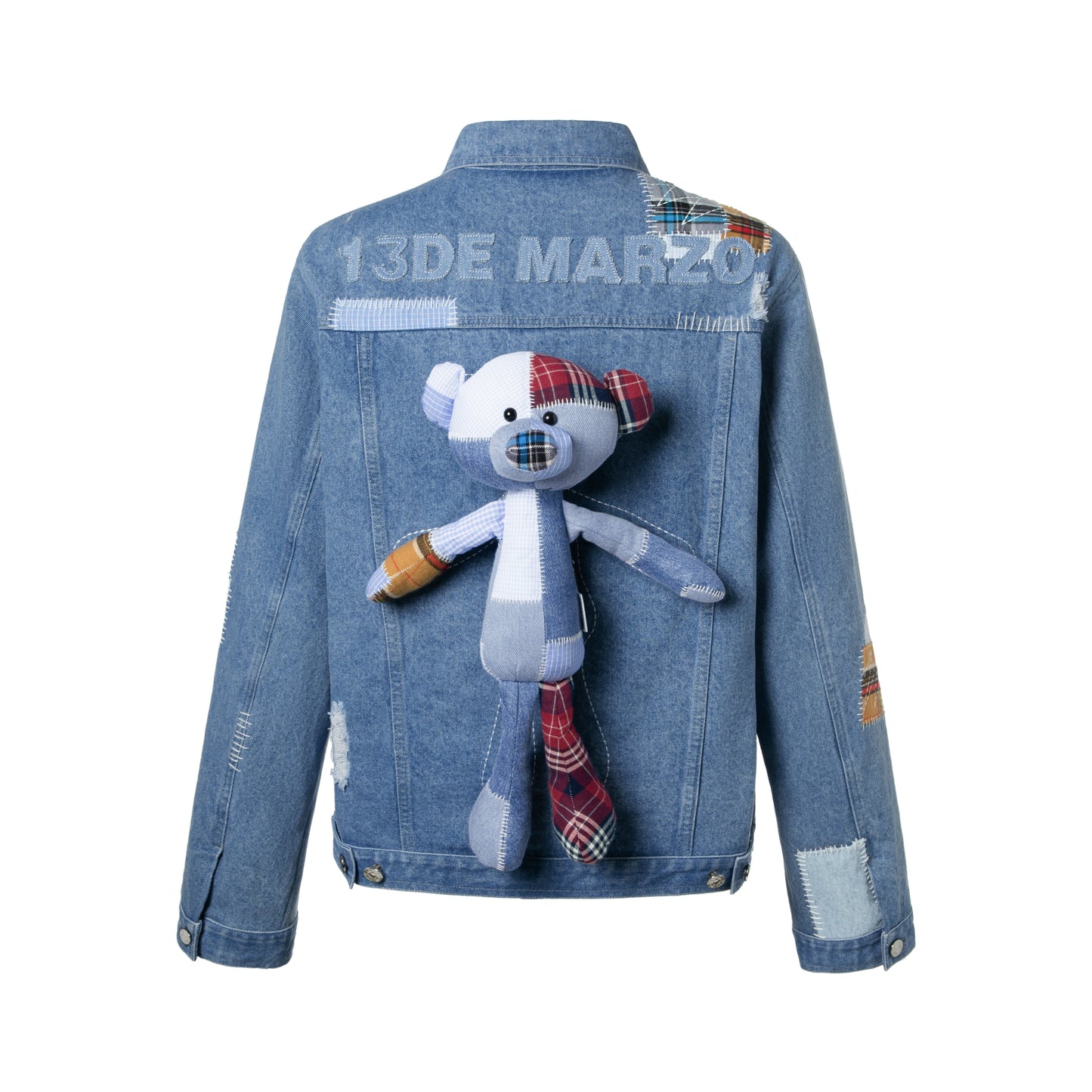 13DE MARZO Plaid Patch Denim Jacket - 13DE MARZO
