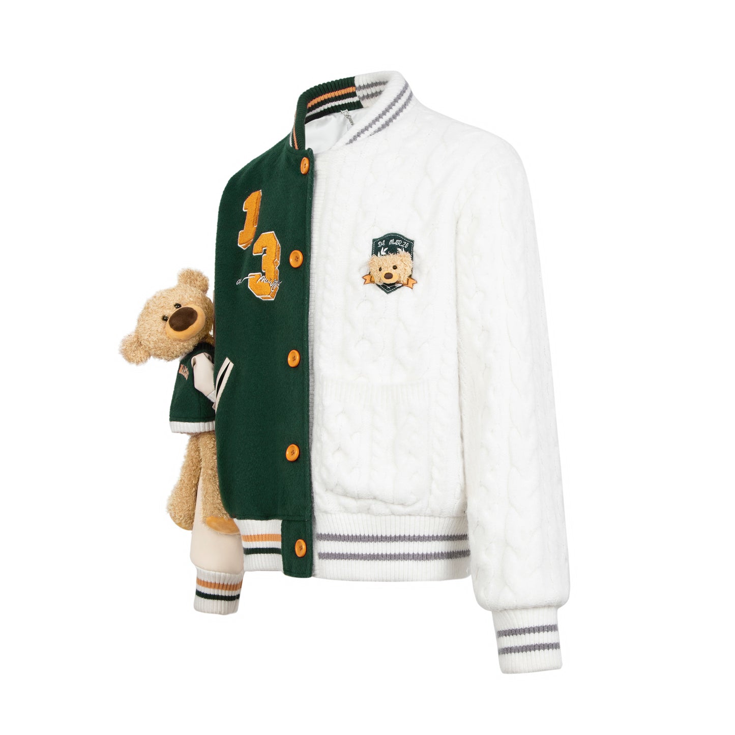 13DE MARZO Bear Half Seater Baseball Varsity Jacket - 13DE MARZO