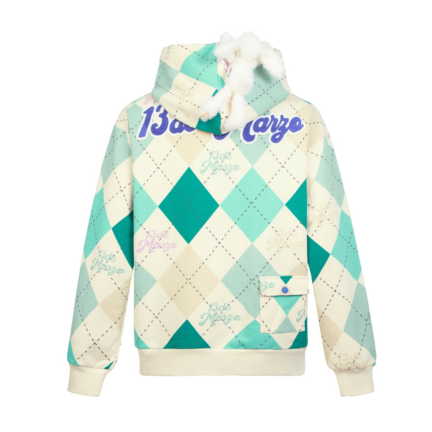 13DE MARZO Bunny Vintage Diamond Pattern Hoodie - 13DE MARZO