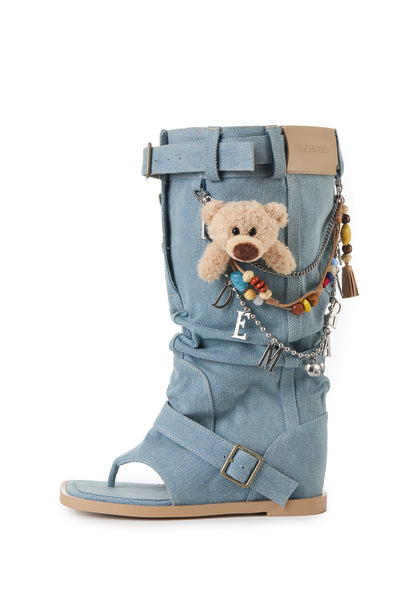 13DE MARZO Denim Flip-Flop Stacked Boots Blue