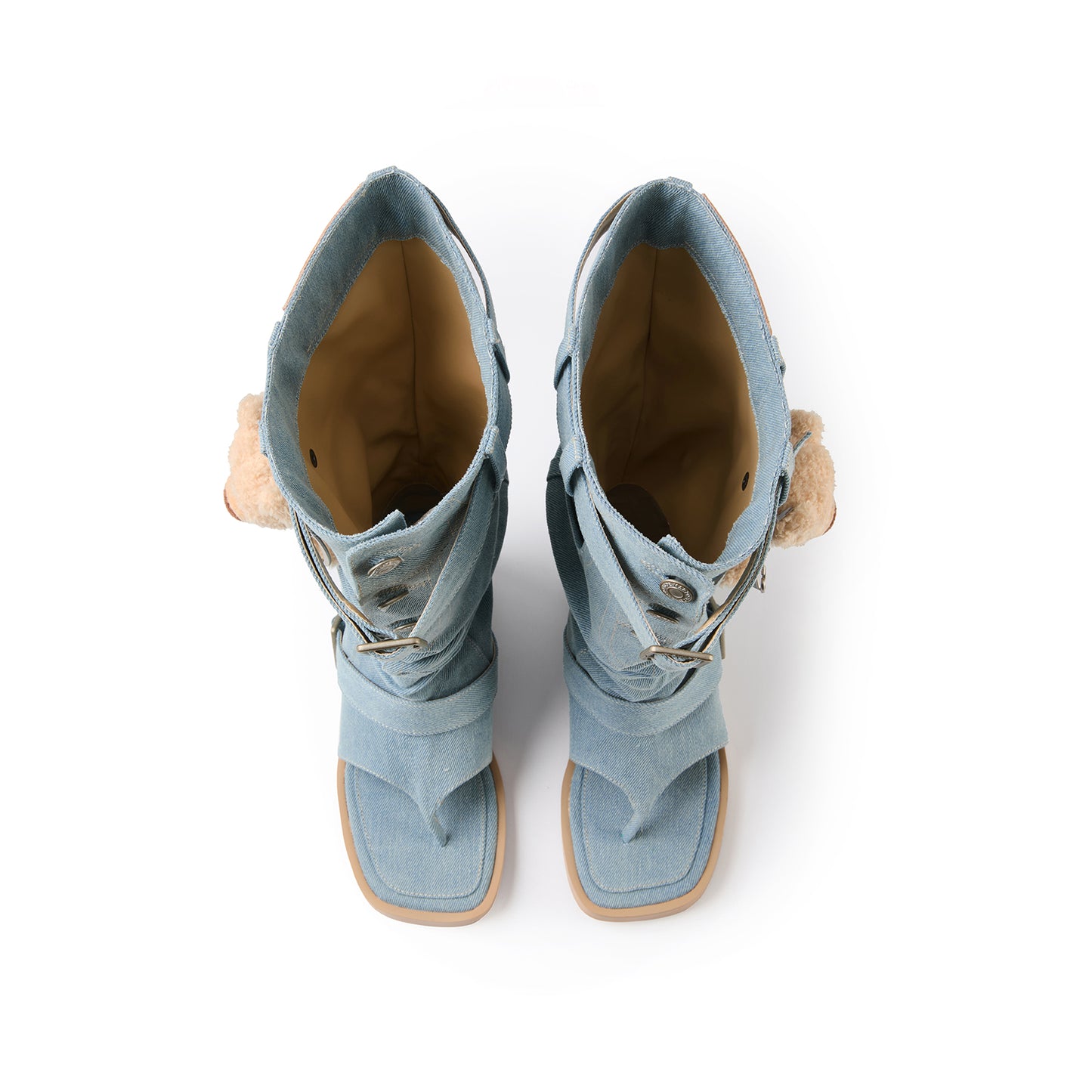 13DE MARZO Denim Flip-Flop Stacked Boots Blue