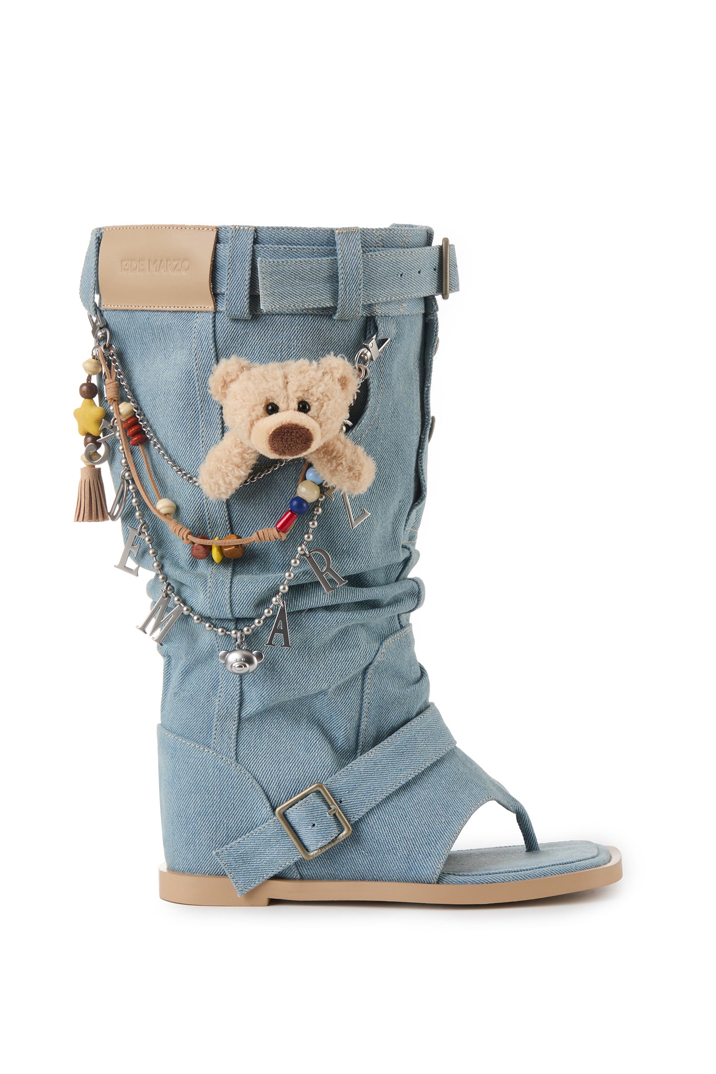 13DE MARZO Denim Flip-Flop Stacked Boots Blue