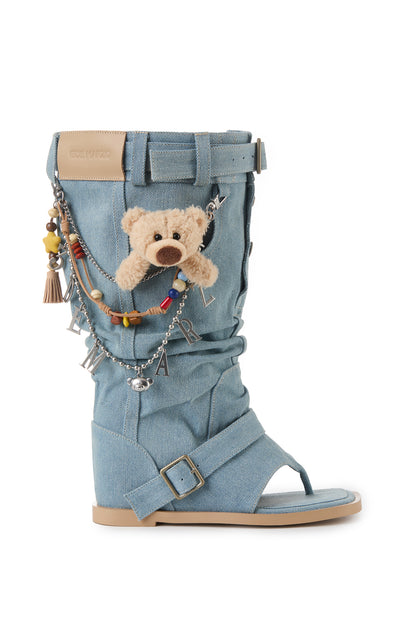 13DE MARZO Denim Flip-Flop Stacked Boots Blue